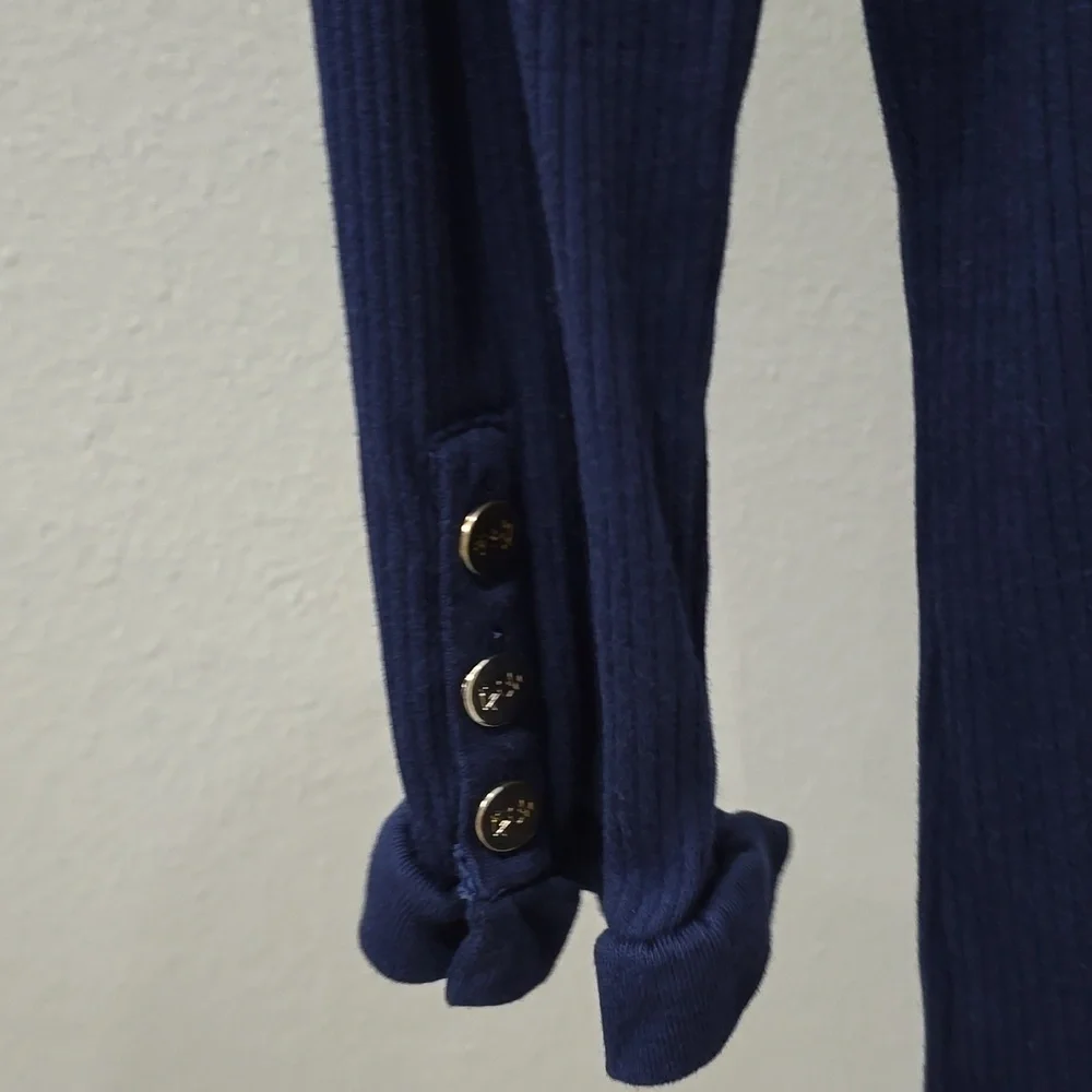 Ralph Lauren Navy Blue Long Sleeve Ribbed Gold Buttons Womens - Picture 5 of 8
